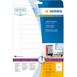 Video-Etiketten Herma 5069 Special 147,3 x 20 mm selbstklebend, weiß, Inkjet Laser Kopierer, Pack 325 Stk/25 Blatt