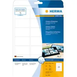 Etiketten Herma 4904 Special 63,5 x 38,1 mm selbstklebend, glänzend, weiß, Laser Kopierer, Pack 525 Stk/25 Blatt