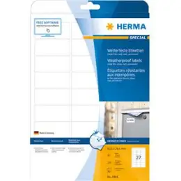 Etiketten Herma 4864 Special 63,5 x 29,6 mm Folie, selbstklebend, wetterfest, matt, weiß, Inkjet, Pack 270 Stk/10 Blatt