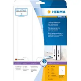 Ordner-Rückenschild Etiketten Herma 4831 Special 297 x 61 mm (lang/breit) selbstklebend, blanko, weiß, Inkjet, Pack 75 Stk/25 Blatt