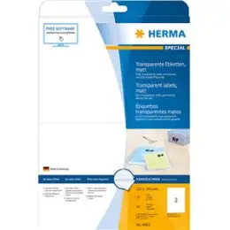 Etiketten Herma 4683 Special 210 x 148 mm Folie, transparent, matt, selbstklebend, Laser, Pack 50 Stk/25 Blatt