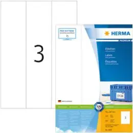 Etiketten Herma 4657 Premium 70 x 297 mm selbstklebend, weiß, Inkjet Laser Kopierer, Pack 300 Stk/100 Blatt