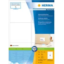 Adressetiketten Herma 4653 Premium 99,1 x 93,1 mm selbstklebend, weiß, Inkjet Laser Kopierer, Pack 600 Stk/100 Blatt