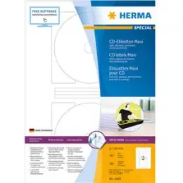 CD-Etiketten Herma 4460 Special Ø 116 mm rund, Maxi, selbstklebend, blickdicht, weiß, Inkjet Laser Kopierer, Pack 200 Stk/100 Blatt