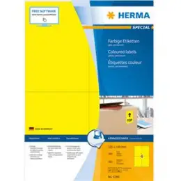 Etiketten Herma 4396 Special 105 x 148 mm selbstklebend, gelb, Inkjet Laser Kopierer, Pack 400 Stk/100 Blatt