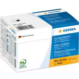 Adressetiketten Herma 4341 89 x 42 mm auf Rolle, selbstklebend, weiß, Schreibmaschine Handbeschriftung, Rolle 250 Stk