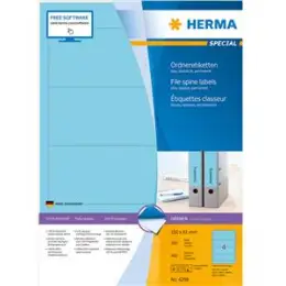 Ordner-Rückenschild Etiketten Herma 4298 Special kurz/breit, matt, selbstklebend, blanko, blau, Inkjet Laser Kopierer, Pack 400 Stk/100 Blatt