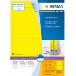 Ordner-Rückenschild Etiketten Herma 4296 Special kurz/breit, matt, selbstklebend, blanko, gelb, Inkjet Laser Kopierer, Pack 400 Stk/100 Blatt