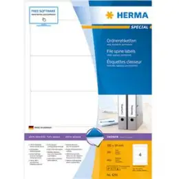 Ordner-Rückenschild Etiketten Herma 4291 Special kurz/breit, matt, selbstklebend, blickdicht, blanko, weiß, Inkjet Laser Kopierer, Pack 400 Stk/100 Blatt