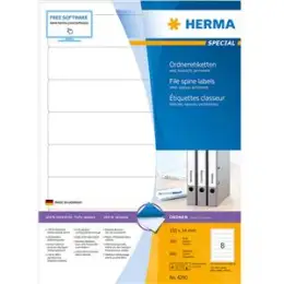 Ordner-Rückenschild Etiketten Herma 4290 Special kurz/schmal, matt, selbstklebend, blanko, weiß, Inkjet Laser Kopierer, Pack 800 Stk/100 Blatt