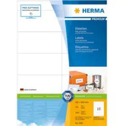 Etiketten Herma 4281 Premium 105 x 50,8 mm selbstklebend, weiß, Inkjet Laser Kopierer, Pack 1000 Stk/100 Blatt