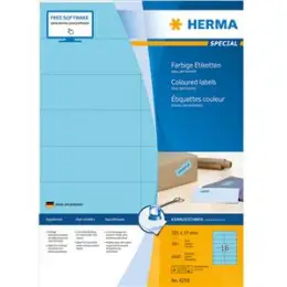 Etiketten Herma 4258 Special 105 x 37 mm selbstklebend, blau, Inkjet Laser Kopierer, Pack 1600 Stk/100 Blatt