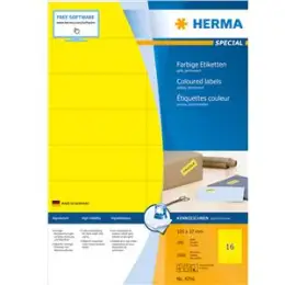 Etiketten Herma 4256 Special 105 x 37 mm selbstklebend, gelb, Inkjet Laser Kopierer, Pack 1600 Stk/100 Blatt