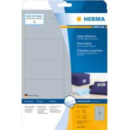Silber-Etiketten Herma 4099 Special 96 x 50,8 mm Folie, selbstklebend, silber, glänzend, Laser, Pack 250 Stk/25 Blatt