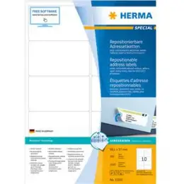 Adressetiketten Herma 10316 Special 99,1 x 57 mm selbstklebend, repositionierbar, weiß, Inkjet Laser Kopierer, Pack 1000 Stk/100 Blatt