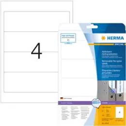 Ordner-Rückenschild Etiketten Herma 10160 Special kurz/breit, matt, selbstklebend, ablösbar, blanko, weiß, Inkjet Laser Kopierer, Pack 100 Stk/25 Blatt