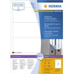Ordner-Rückenschild Etiketten Herma 10141 Special kurz/breit, blickdicht, selbstklebend, wiederablösbar, blanko, weiß, Inkjet Laser Kopierer, Pack 400 Stk/100 Blatt
