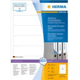 Ordner-Rückenschild Etiketten Herma 10140 Special kurz/schmal, matt, selbstklebend, ablösbar + wieder haftend, blanko, weiß, Inkjet Laser Kopierer, Pack 700 Stk/100 Blatt