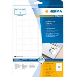 Etiketten Herma 10107 Special 25,4 x 25,4 mm quadratisch weiß selbstklebend, wiederablösbar, Inkjet Laser Kopierer, Pack 1650 Stk/25 Blatt