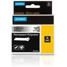 Schriftband-Kassette Dymo S0718170 18485 Rhino 9mm x 5,5m, schwarz auf metallic, Pack 5 Stk
