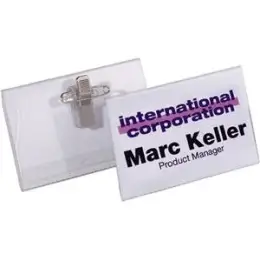 Namensschild Durable 8157-19 815719 40 x 75 mm, mit Kombiklemme, transparent, Pack 50 Stk