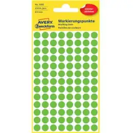 Markierungspunkte Avery Zweckform 3592 8mm grün wiederablösbar, Pack 416 Stk/4 Blatt
