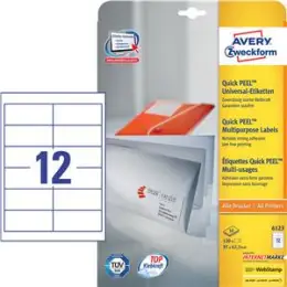 Etiketten Avery Zweckform 6123 97 x 42,3 mm weiß, Inkjet Laser Kopierer, Pack 120 Stk/10 Blatt