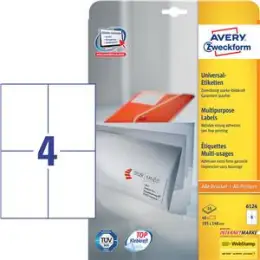 Etiketten Avery Zweckform 6124 105 x 148 mm weiß, Inkjet Laser Kopierer, Pack 40 Stk/10 Blatt