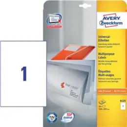 Etiketten Avery Zweckform 6125 210 x 297 mm weiß, Inkjet Laser Kopierer, Pack 10 Stk/10 Blatt