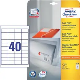 Etiketten Avery Zweckform 6126 48,5 x 25,4 mm weiß, Inkjet Laser Kopierer, Pack 400 Stk/10 Blatt