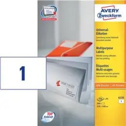 Etiketten Avery Zweckform 6135 210 x 148 mm A5 weiß, Inkjet Laser Kopierer, Pack 200 Stk/200 Blatt