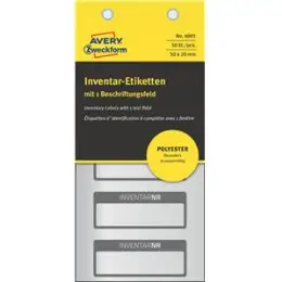 Inventar-Etiketten Avery Zweckform 6905 50 x 20 mm, Folie, schwarz/silber, Handbeschriftung, Pack 50 Stk/10 Blatt