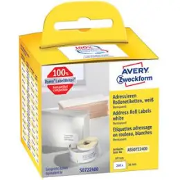 Adressetiketten Avery Zweckform ASS0722400 89 x 36 mm selbstklebend weiß, Rolle 260 Stk