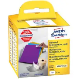 Vielzweck-Etiketten Avery Zweckform ASS0722540 57 x 32 mm selbstklebend wiederablösbar weiß, Rolle 500 Stk