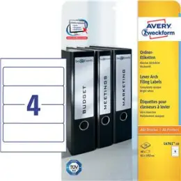Ordner-Rückenschild Etiketten Avery Zweckform L4761-10 192 x 61mm schmal kurz weiß, Inkjet Laser Kopierer, Pack 40 Stk/10 Blatt