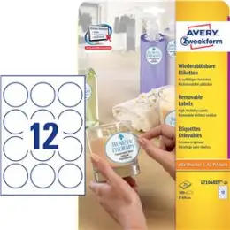 Etiketten Avery Zweckform L7104REV Ø 60 mm rund, naturbraun, wiederablösbar Stick+Lift, Inkjet Laser Kopierer, Pack 300 Stk/25 Blatt