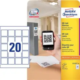 QR-Code-Etiketten Avery Zweckform L7121-25 45 x 45 mm, weiß, blickdicht, selbstklebend, Inkjet Laser Kopierer, Pack 500 Stk/25 Blatt