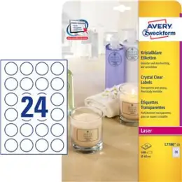 Etiketten Avery Zweckform L7780-25 Ø 40mm rund, transparent kristallklar, Pack 600 Stk/25 Blatt