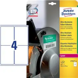 Etiketten Avery Zweckform L7915-10 99,1 x 139 mm weiß Folie ultraresistent, Laser, Pack 40 Stk/10 Blatt