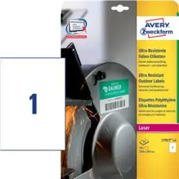 Etiketten Avery Zweckform L7917-10 210 x 297 mm A4 weiß Folie ultraresistent, Laser, Pack 10 Stk/10 Blatt
