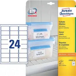 Tiefkühl-Etiketten Avery Zweckform L7970-25 63,5 x 33,9 mm weiß, Inkjet Laser Kopierer, Pack 600 Stk/25 Blatt