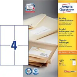 Etiketten Avery Zweckform LR3483 Recycling 105 x 148 mm weiß, Inkjet Laser Kopierer, Pack 400 Stk/100 Blatt