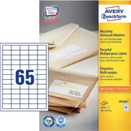 Etiketten Avery Zweckform LR3666 Recycling 38 x 21,2 mm weiß, Inkjet Laser Kopierer, Pack 6500 Stk/100 Blatt