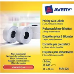 Auszeichnungsetiketten Avery Zweckform PLR1626 16 x 26 mm, 2-zeilig, weiß, selbstklebend, wiederablösbar, Pack 12000 Stk