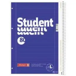 Collegeblock Brunnen 10-67907 1067907 Student A4 liniert 80 Blatt Lineatur 27 für Linkshänder 2 Randlinien, Pack 5 Stk