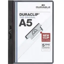 Klemmmappe Durable 2217-01 221701 Duraclip A5 schwarz 30 Blatt transparentes Deckblatt, Pack 25 Stk