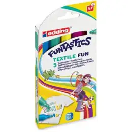 Textilmarker Edding 17 Funtastics 4-17-5 2-3mm, Rundspitze, 5er-Set, braun, hellblau, karminrot, blassgrün, gelb