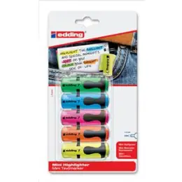 Textmarker Edding 7 4-7-5-1999 Mini, 1-3mm, Keilspitze, gelb, orange, rosa, hellblau, hellgrün, Pack 10 x Blister je 5 Stk