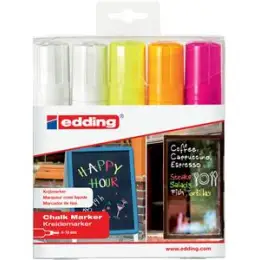 Kreidemarker Edding 4090 4-4090-5999 4-15mm, Keilspitze, 5er-Set, neongelb, neonorange, neonrosa, 2x weiß