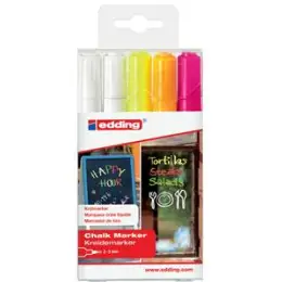 Kreidemarker Edding 4095 4-4095-5999 2-3mm, Rundspitze, 5er-Set, neongelb, neonorange, neonpink, 2x weiß